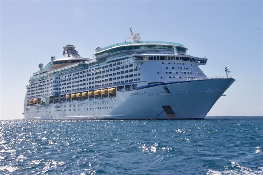 Large ocean cruise ship far from land